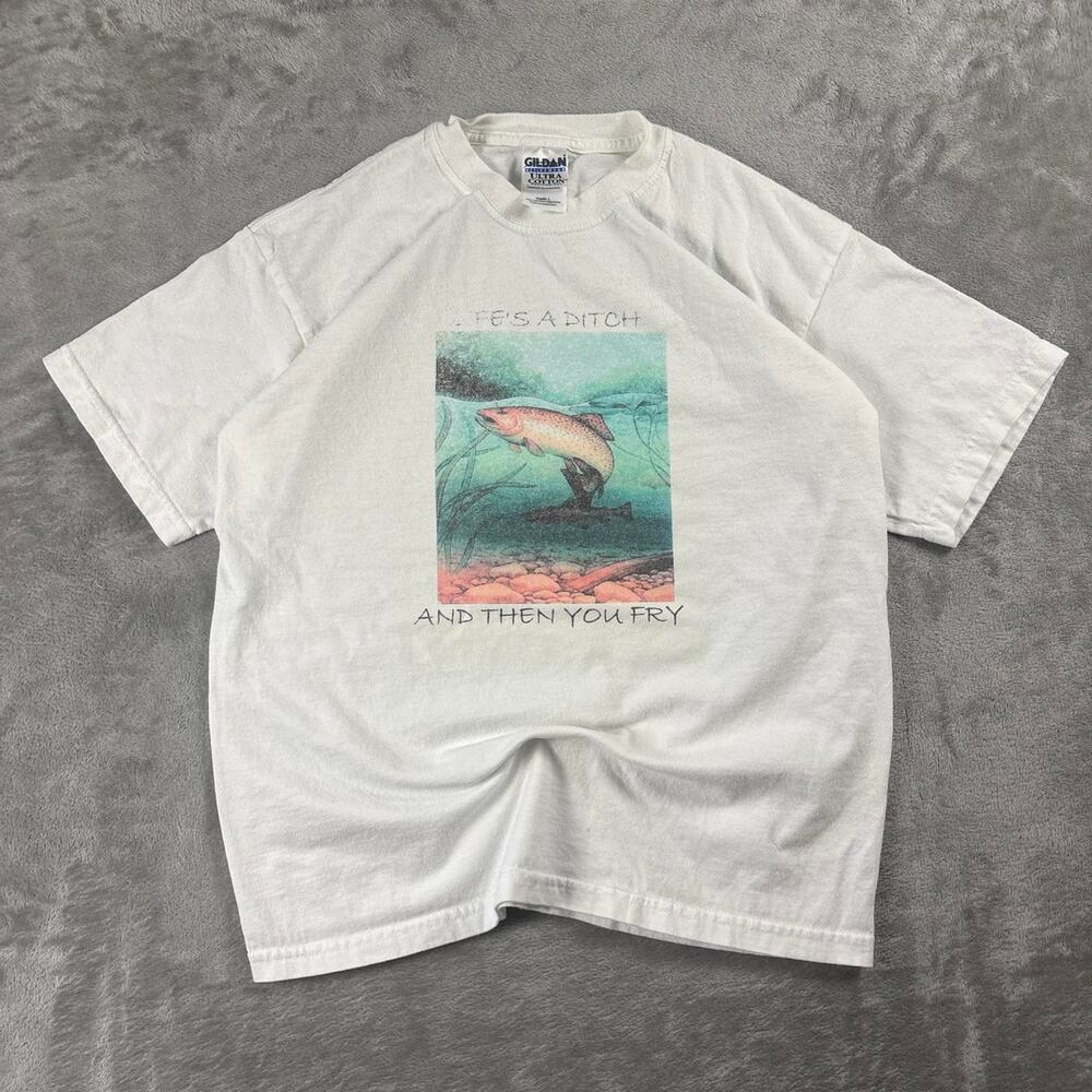 Vintage Fishing T-Shirt Youth Large Life’s a Ditch Then You Fry Trout Graphic